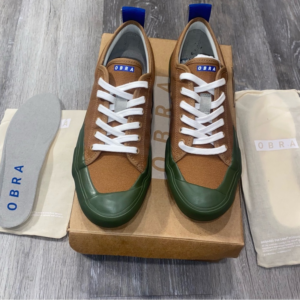 OBRA TERRA CANVAS LOW TOP SNEAKERS BROWN/GREEN MENS US 8 EUR 41 WOMANS 10 NWB